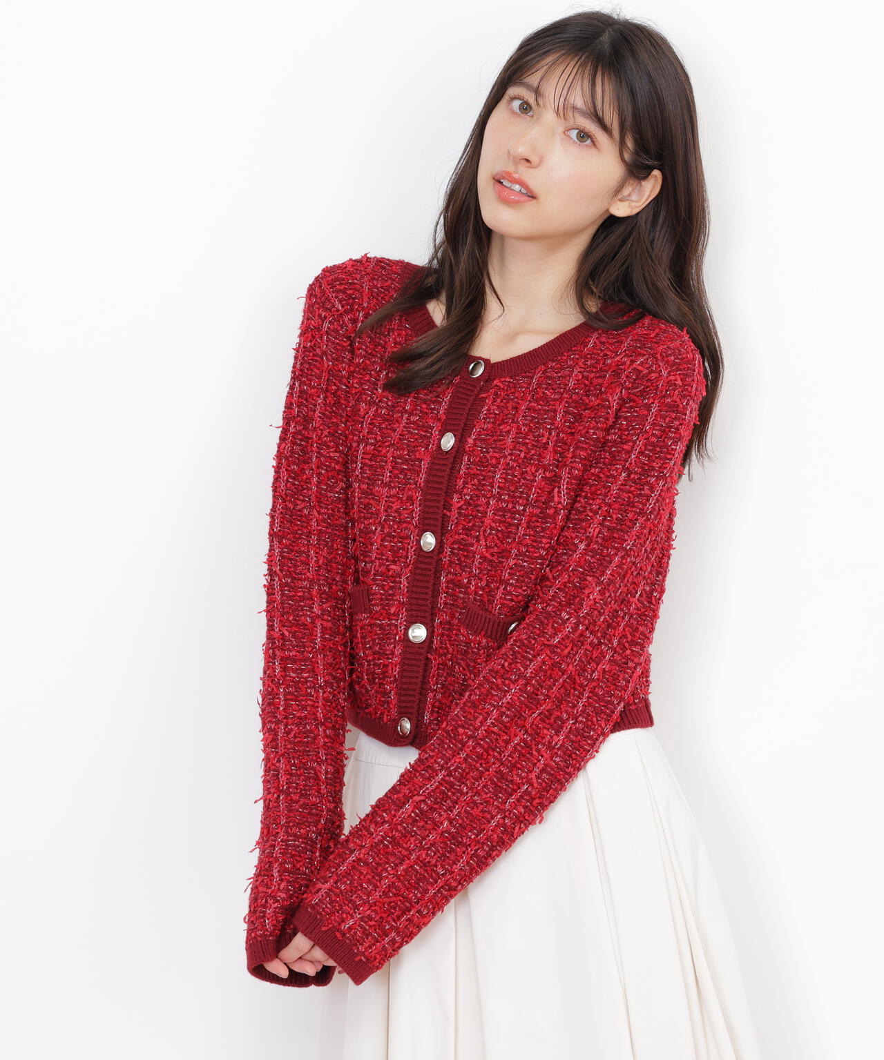 ラメツイードニットカーディガン