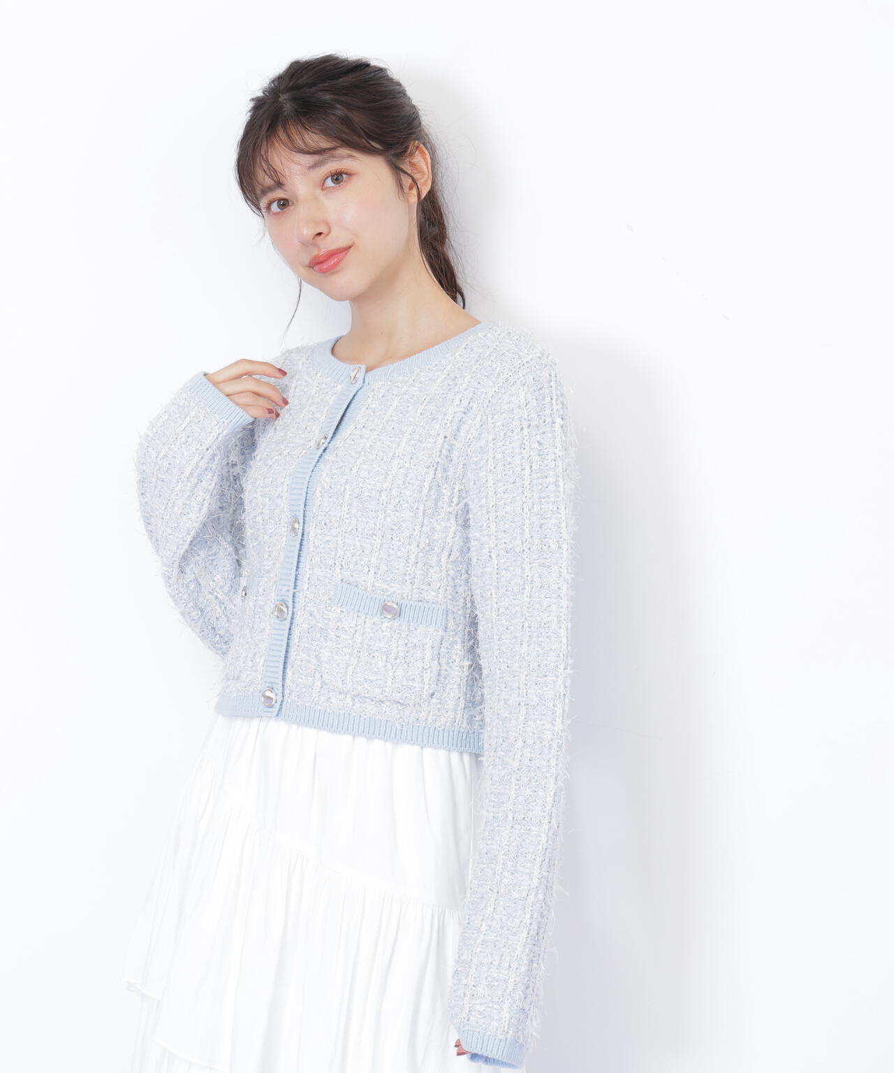 ラメツイードニットカーディガン