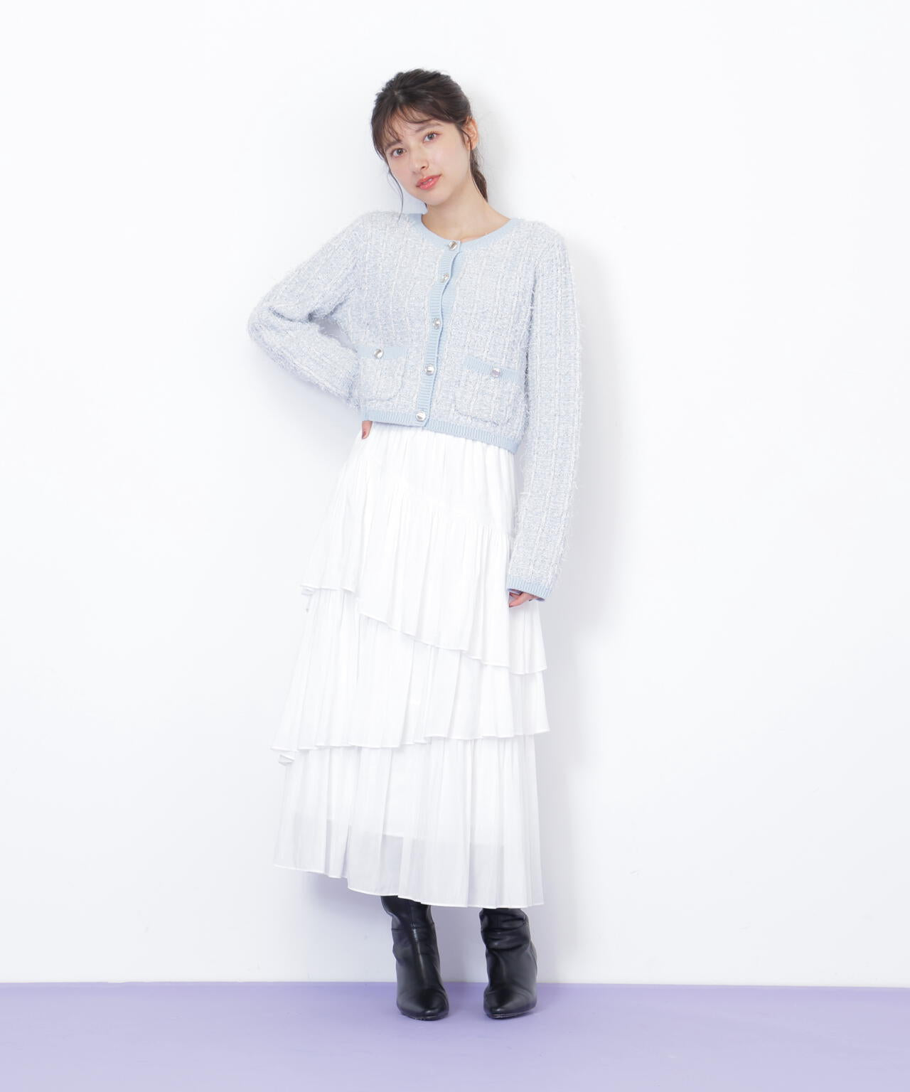 ラメツイードニットカーディガン