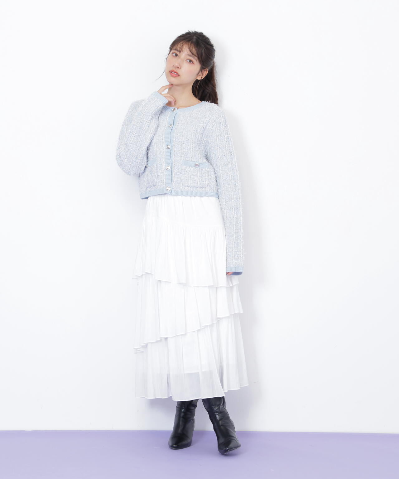 ラメツイードニットカーディガン