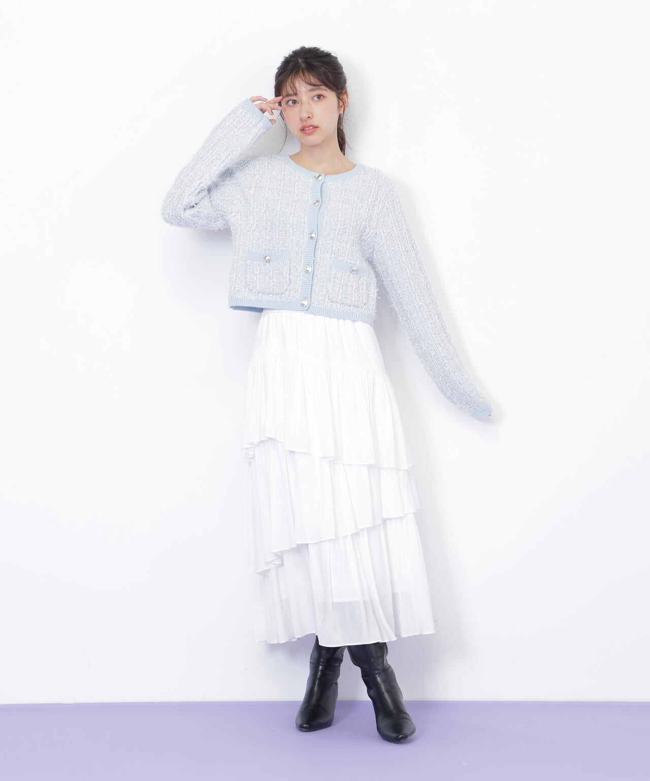 ラメツイードニットカーディガン