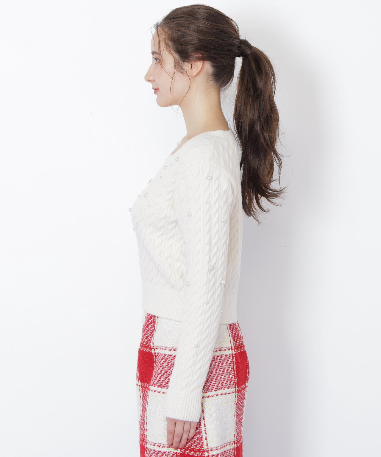 ランダムパールミニケーブルニット