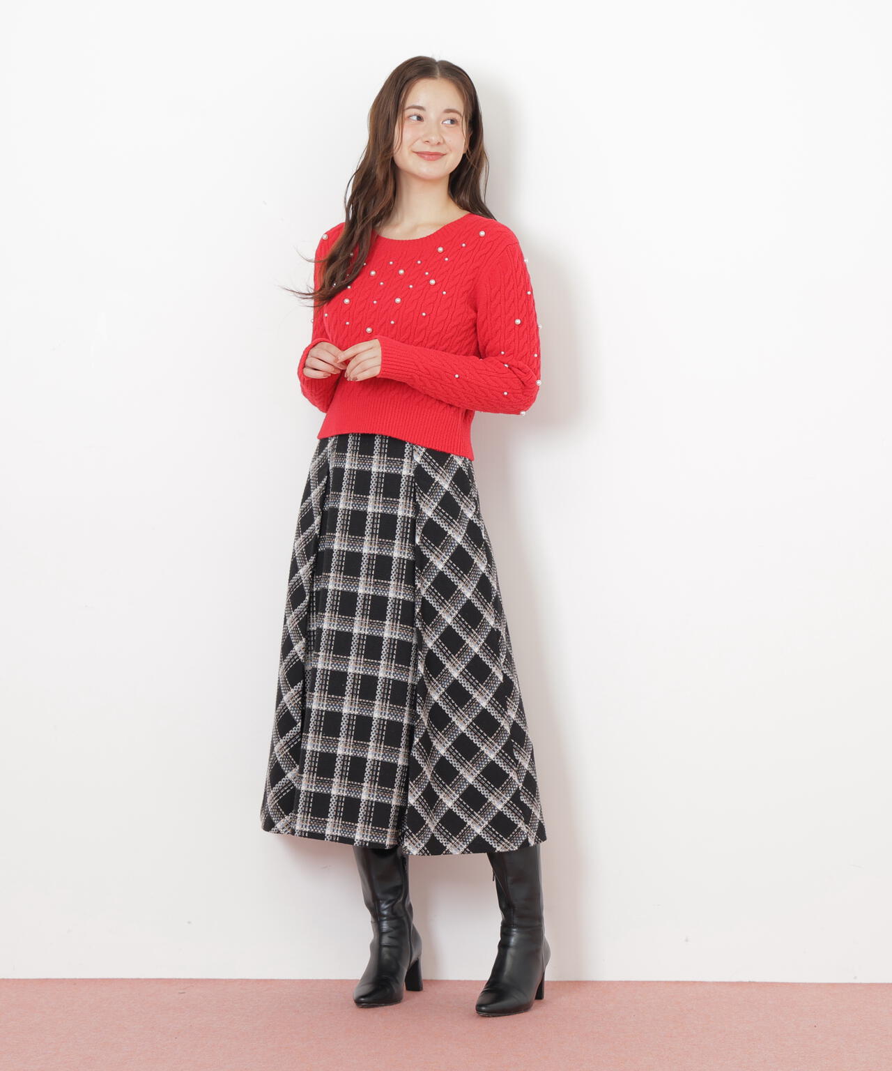 ランダムパールミニケーブルニット