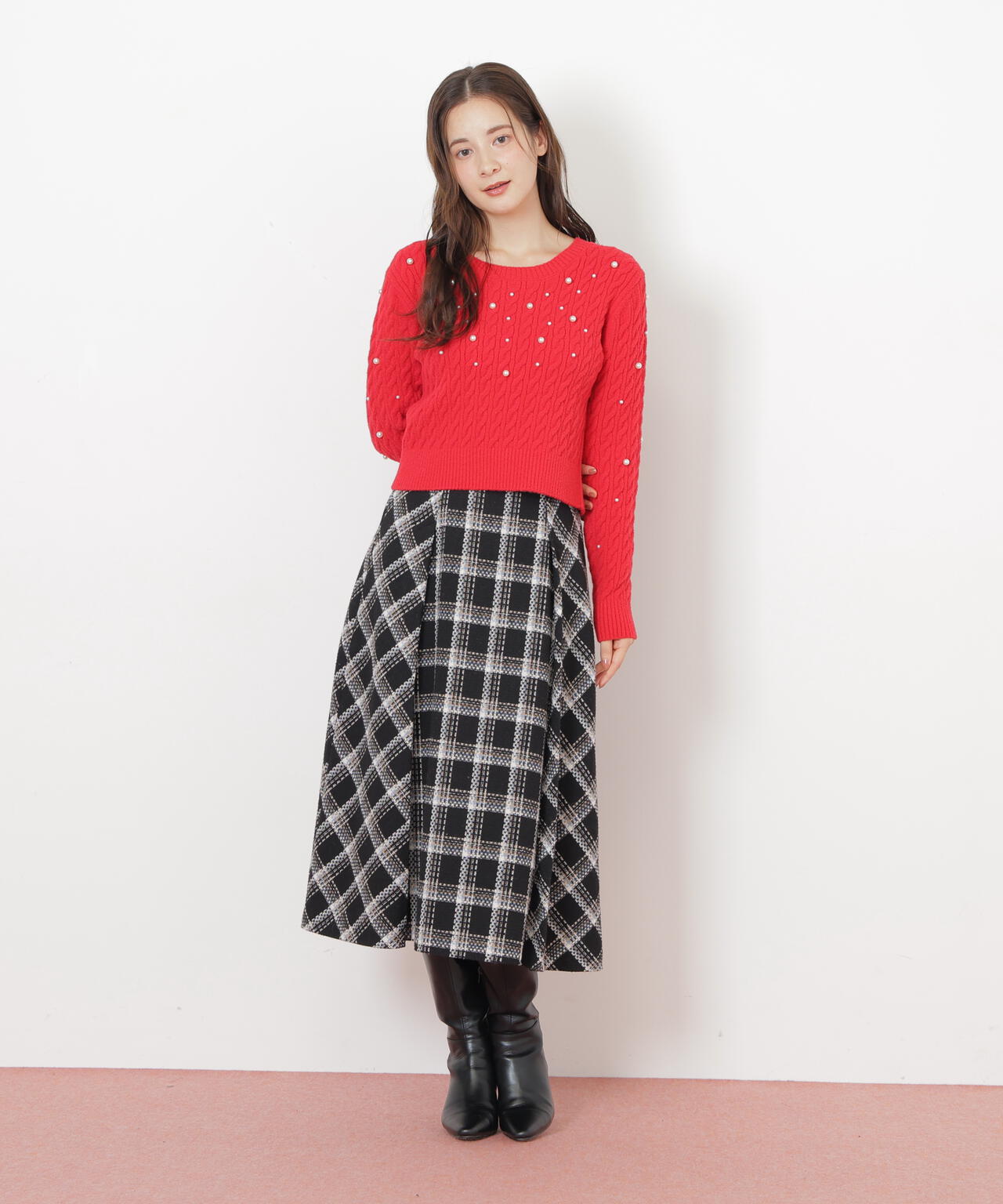 ランダムパールミニケーブルニット