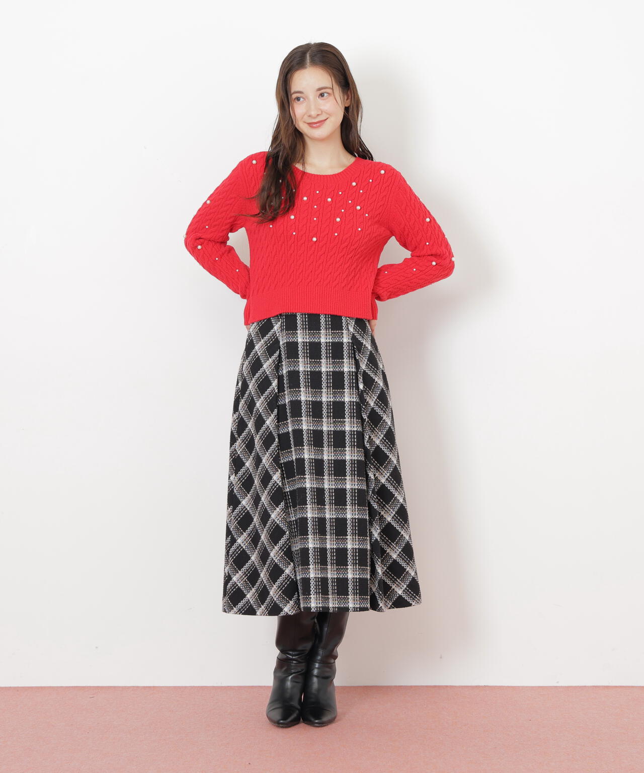 ランダムパールミニケーブルニット