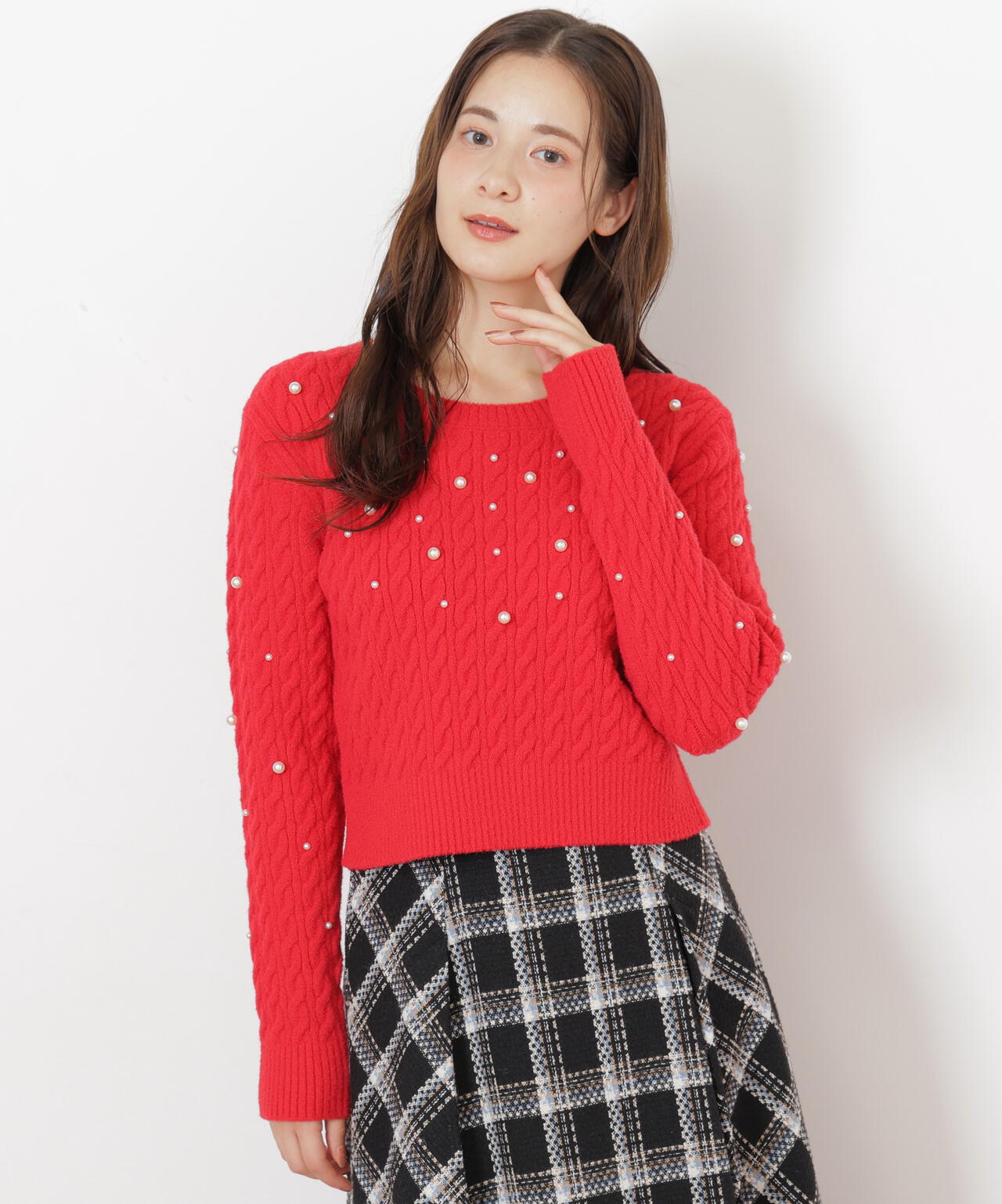 ランダムパールミニケーブルニット