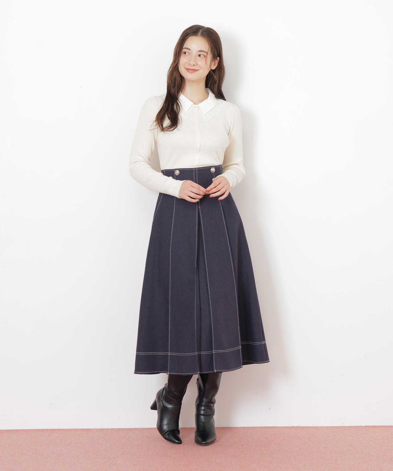 レース衿レイヤードニット