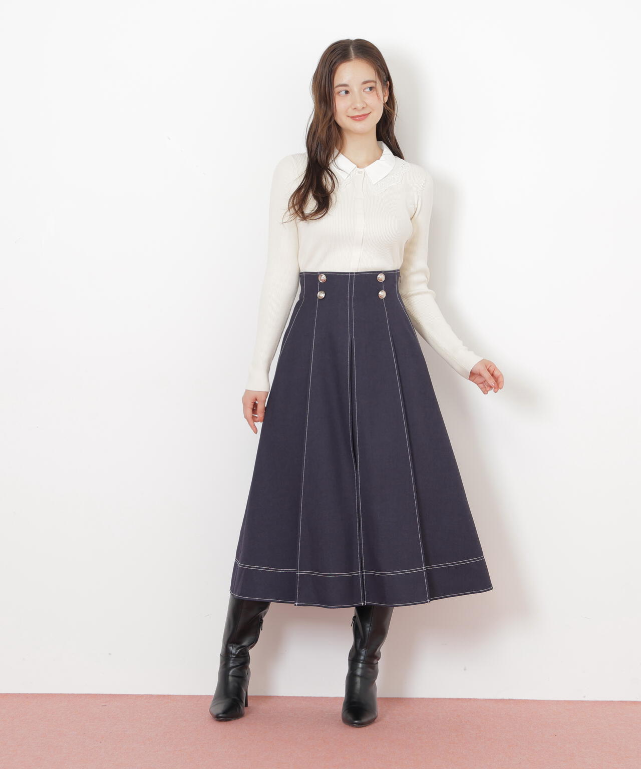 レース衿レイヤードニット