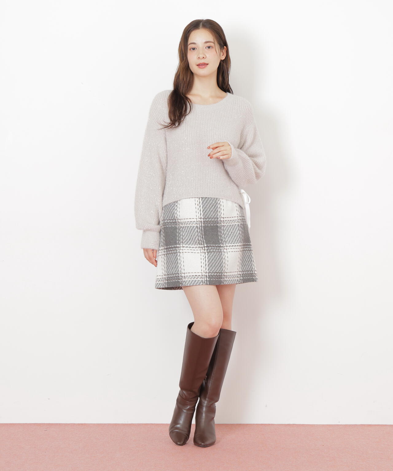 サイドリボンフィルムフェザーニット