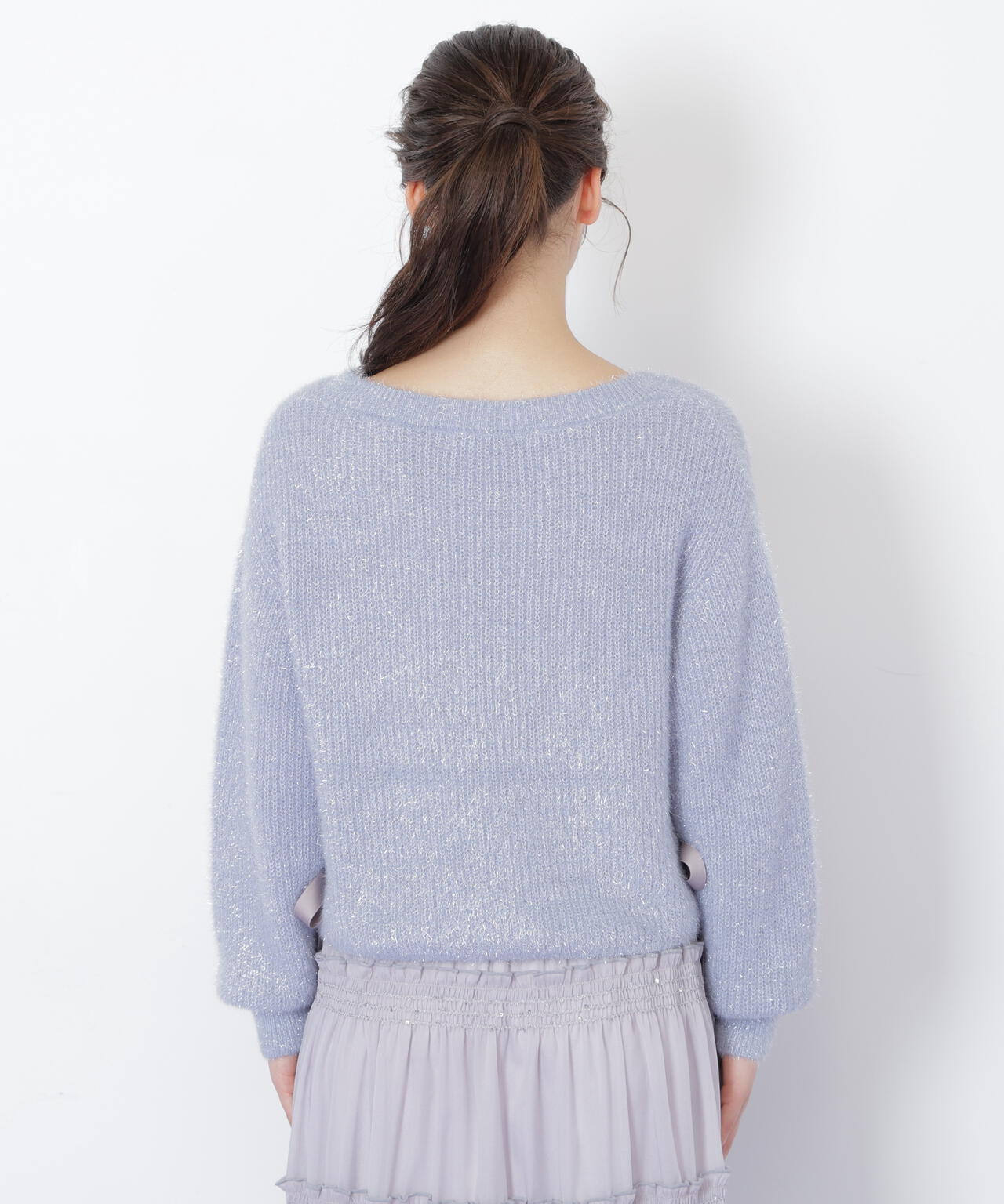 サイドリボンフィルムフェザーニット