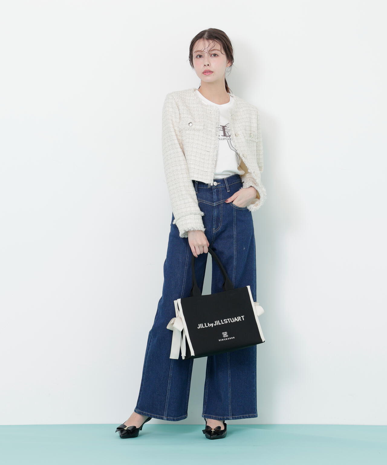 サイドリボンニットトートバッグ