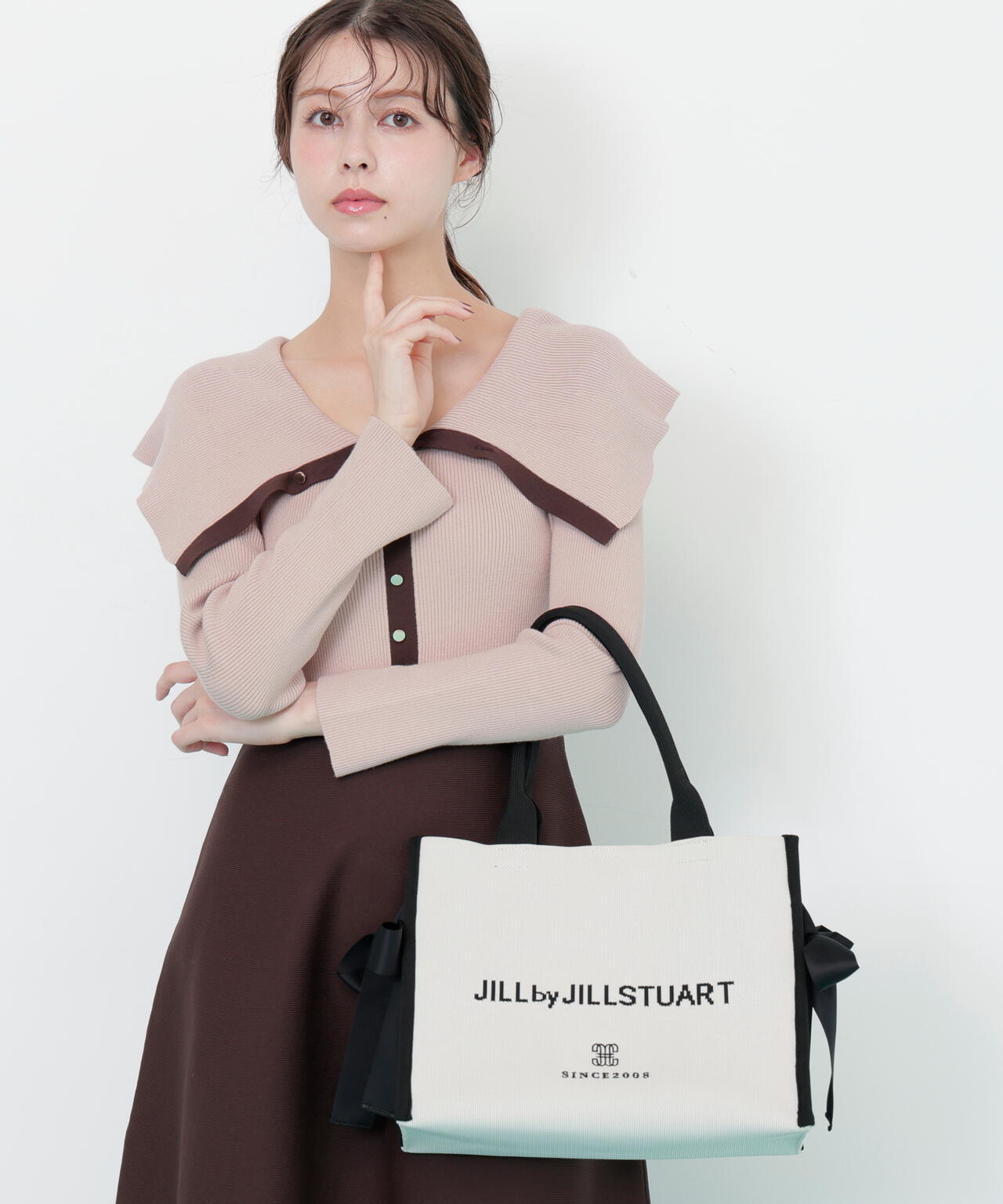 サイドリボンニットトートバッグ
