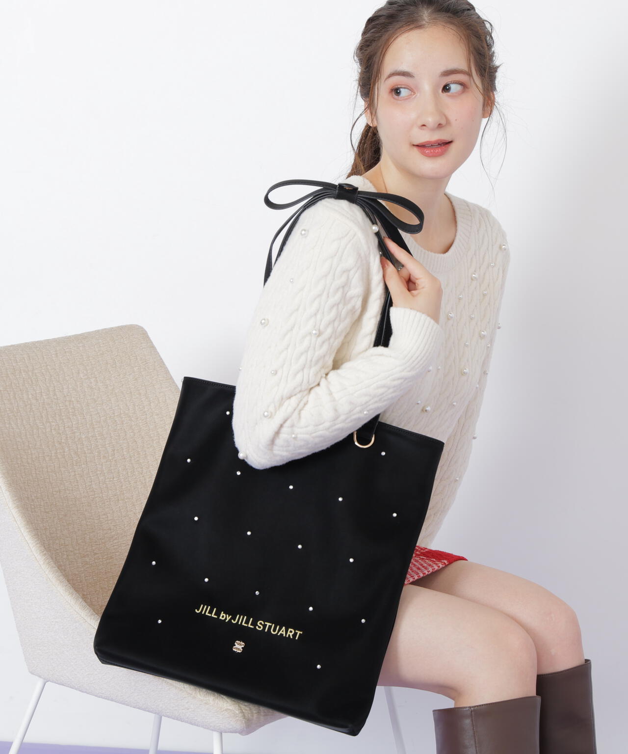 ビジューリボントートバッグ