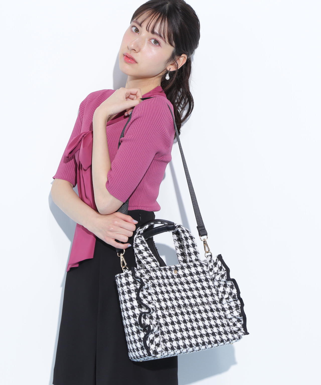 チドリツイードフリルトートバッグ