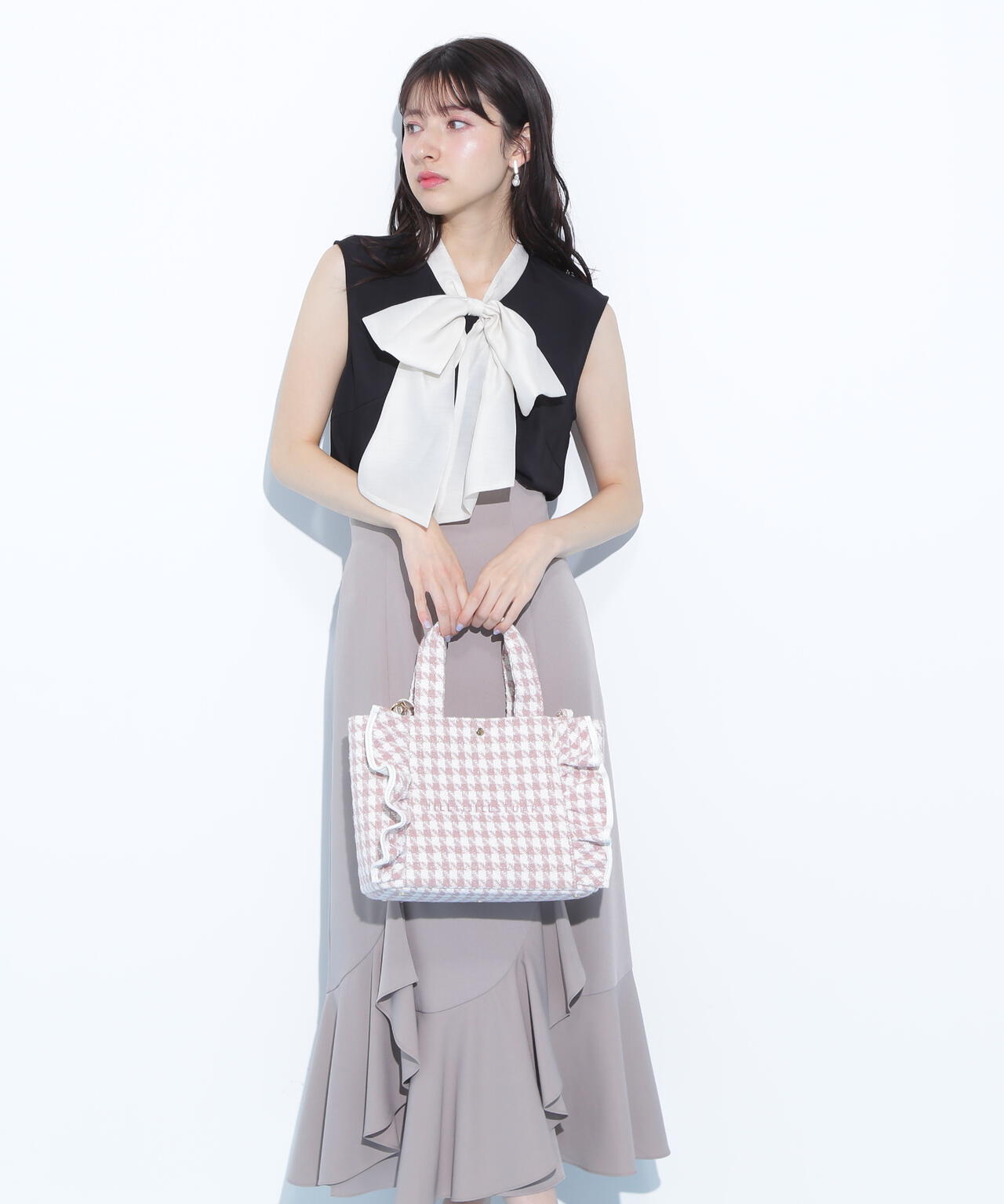 チドリツイードフリルトートバッグ