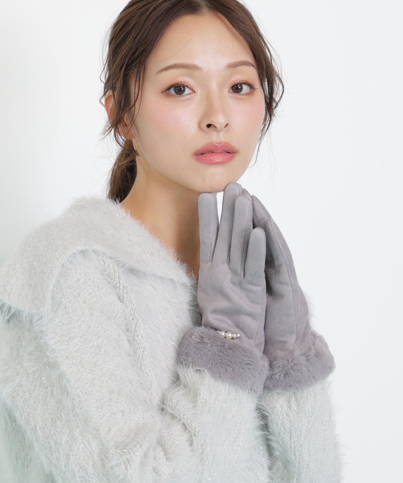 フェイクスエードフェイクファー付きグローブ