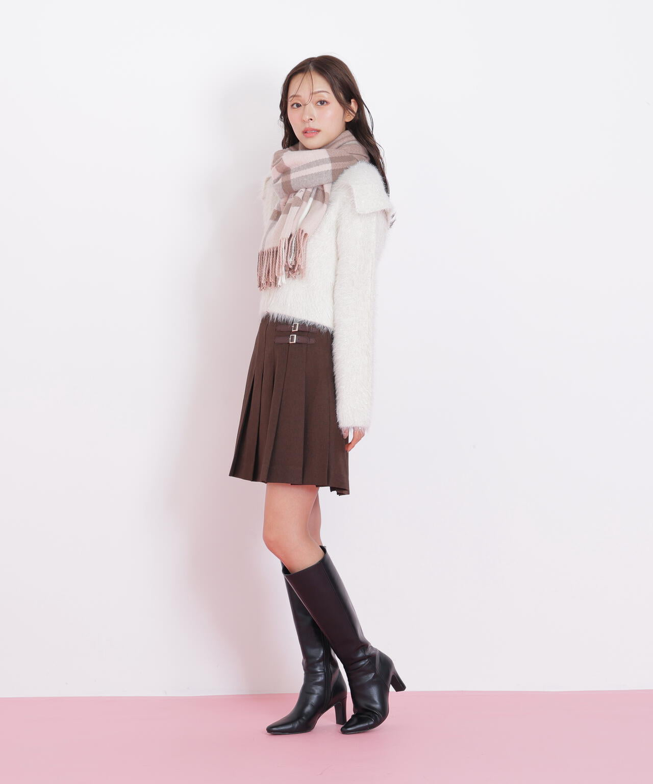 エンブロイダリーロゴチェックストール