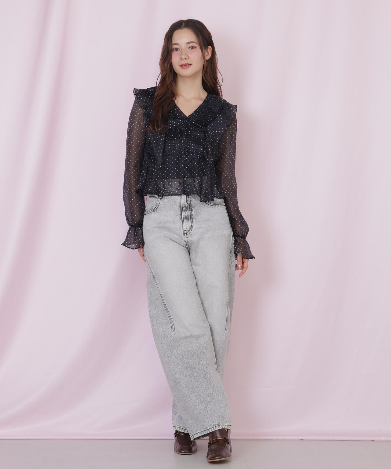 プリーツフリルブラウス