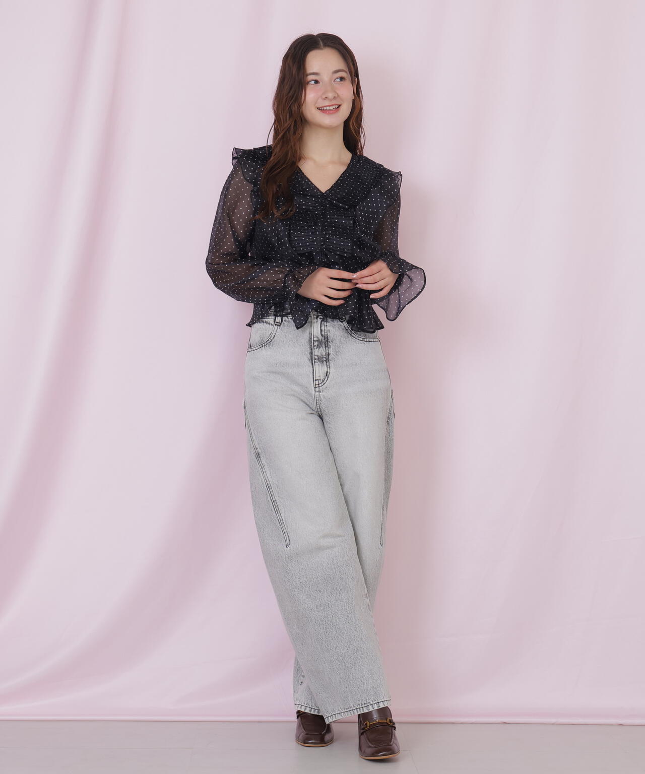 プリーツフリルブラウス