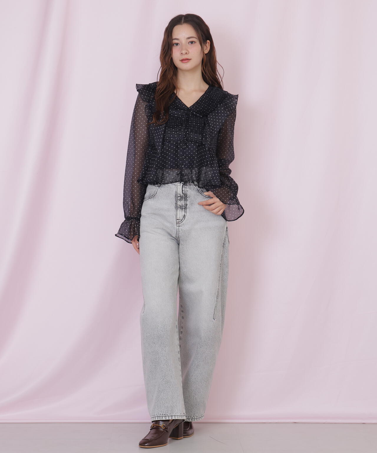 プリーツフリルブラウス