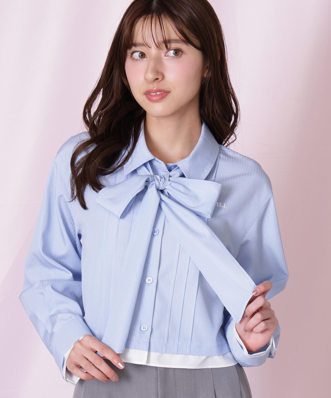 ヘムレイヤードクロップドシャツ