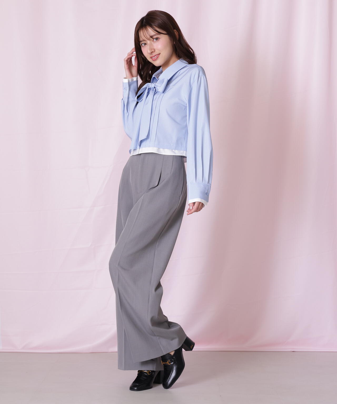 ヘムレイヤードクロップドシャツ