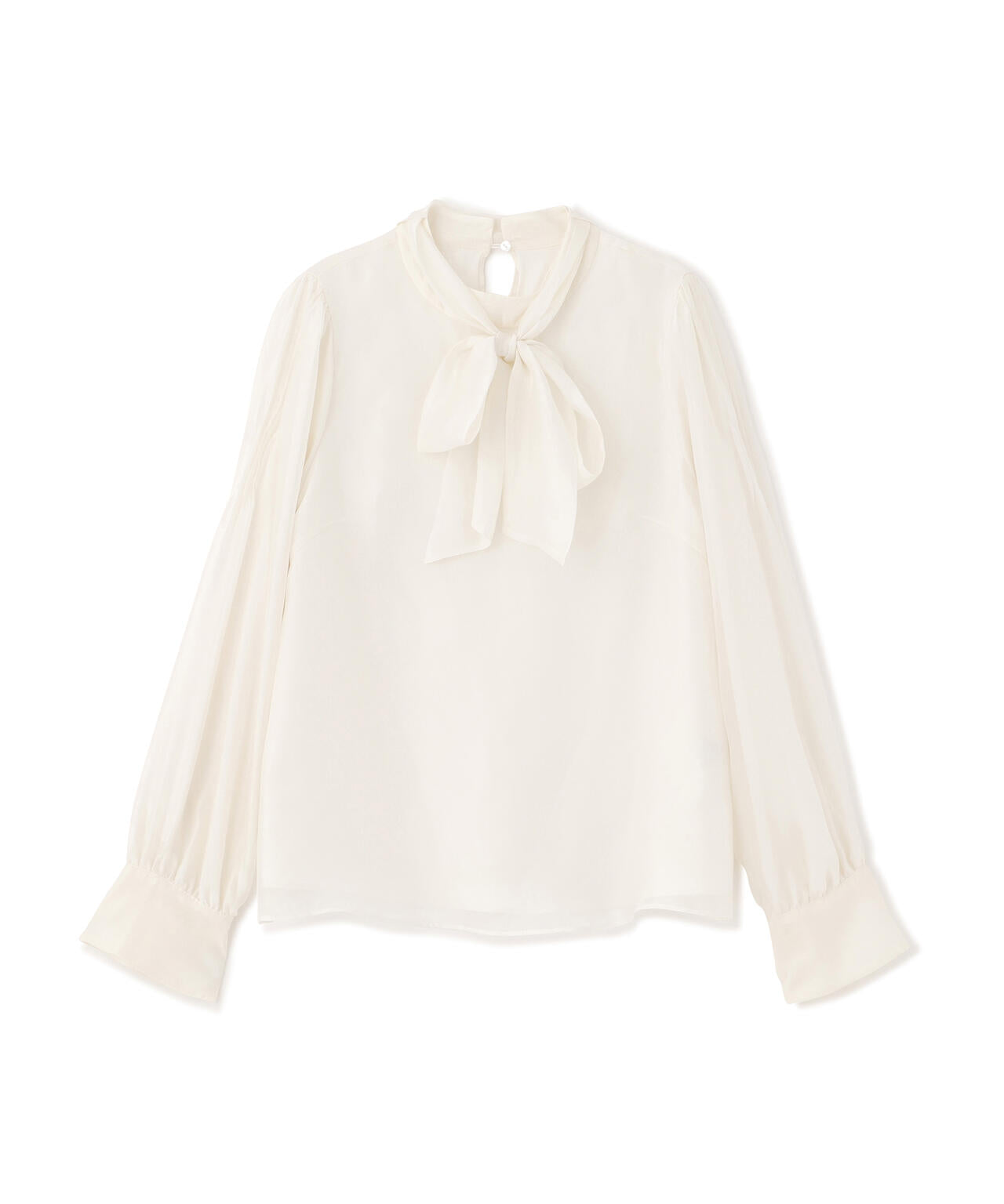 袖タックシアーボウタイブラウス