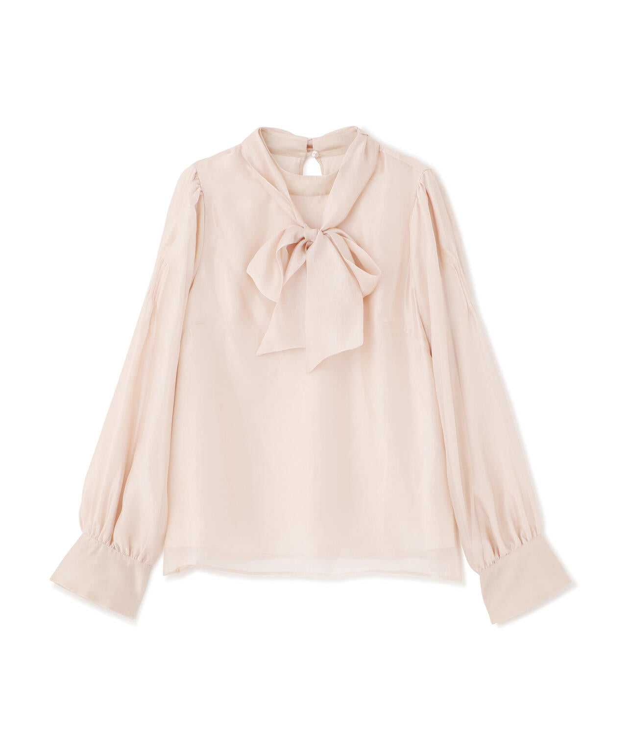 袖タックシアーボウタイブラウス