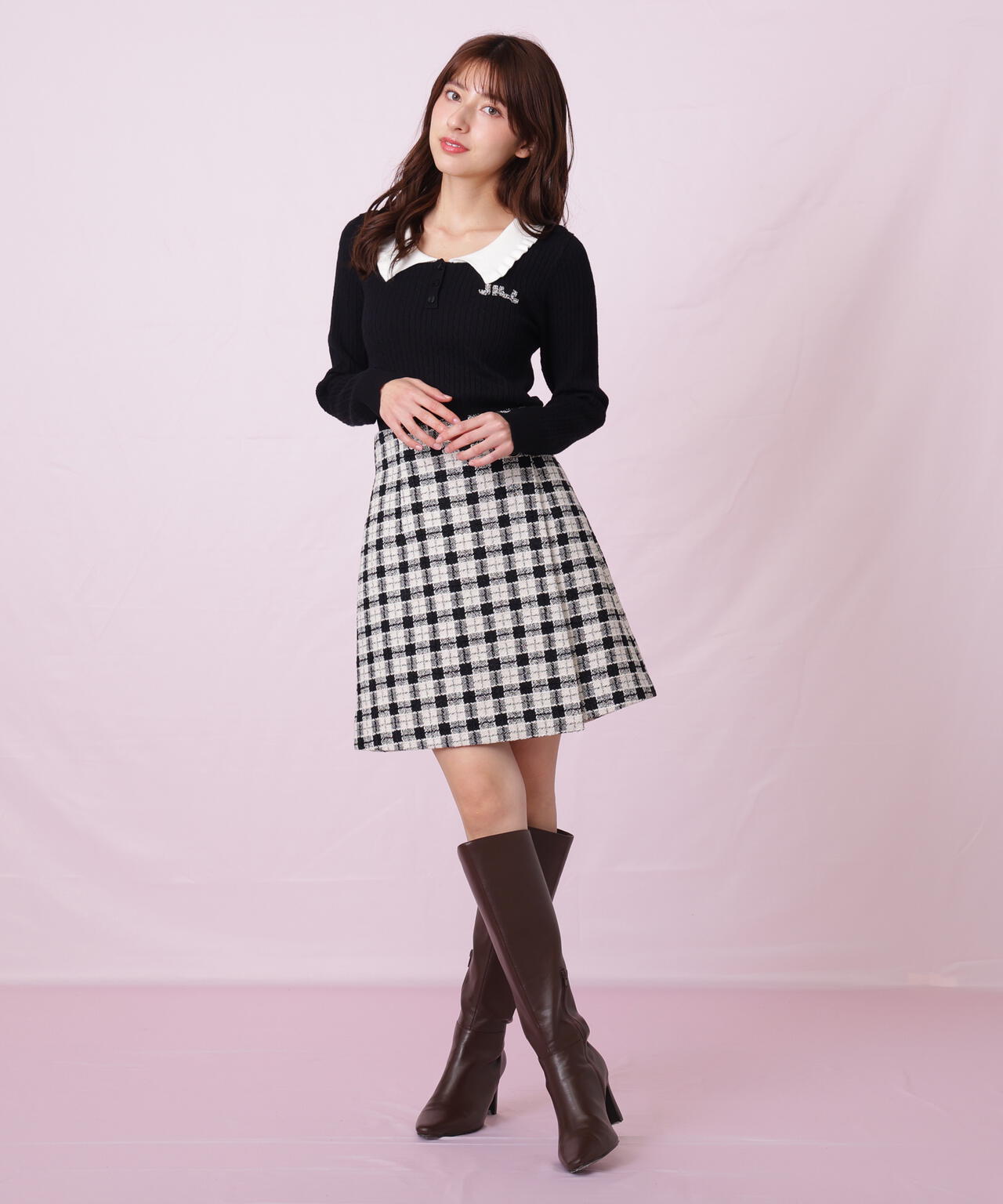 ブロックチェックツィードミニスカート