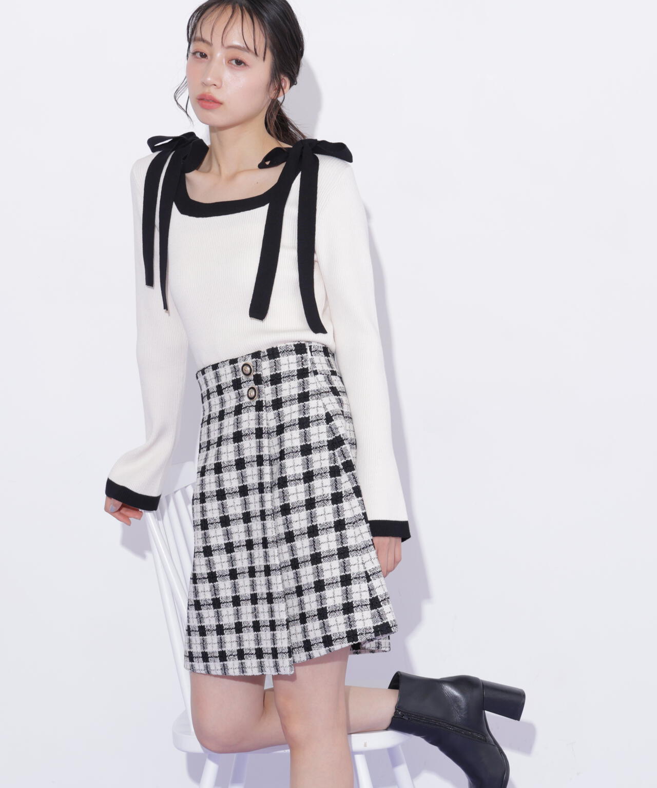 ブロックチェックツィードミニスカート