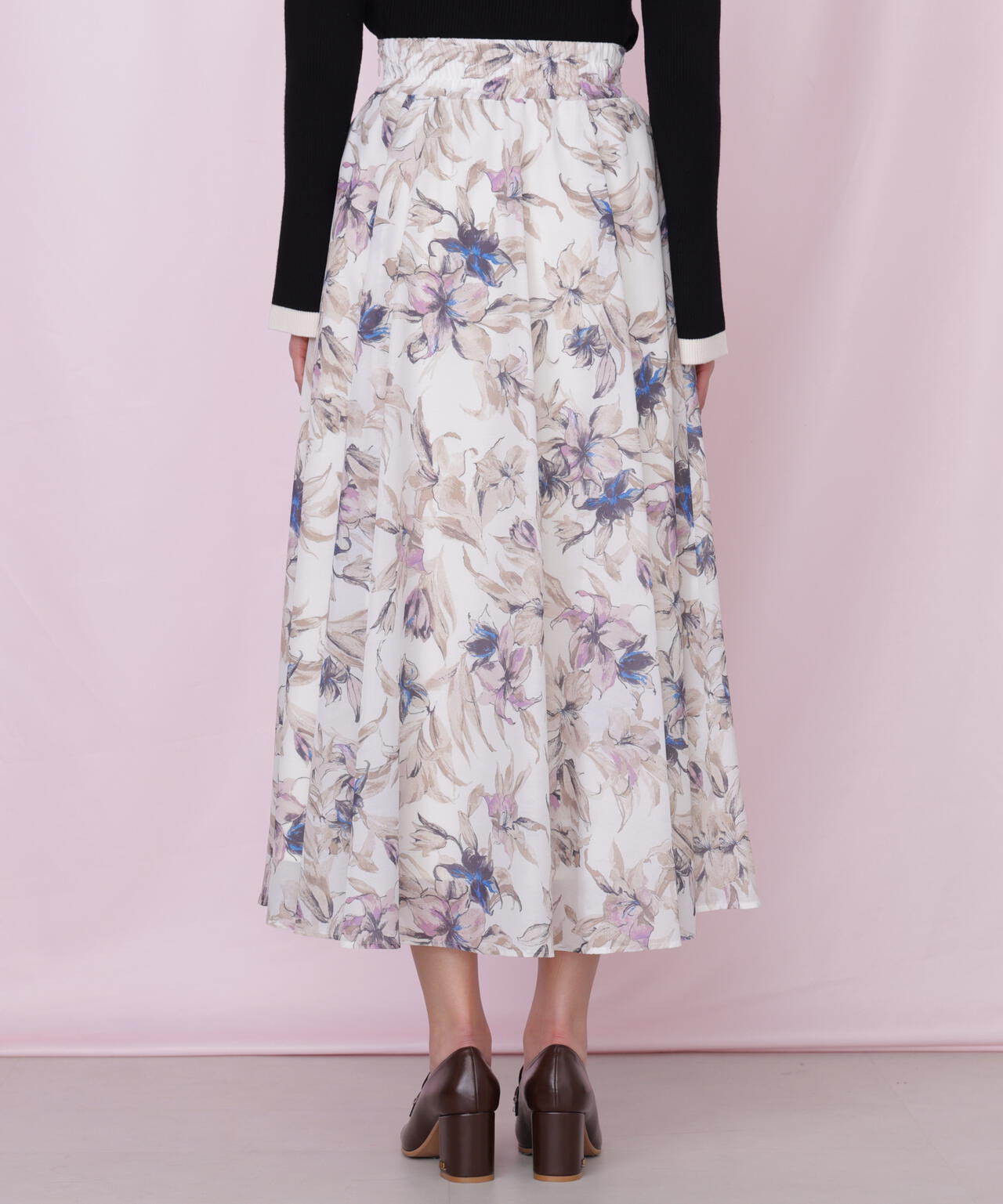 シアーアートフラワープリントスカート
