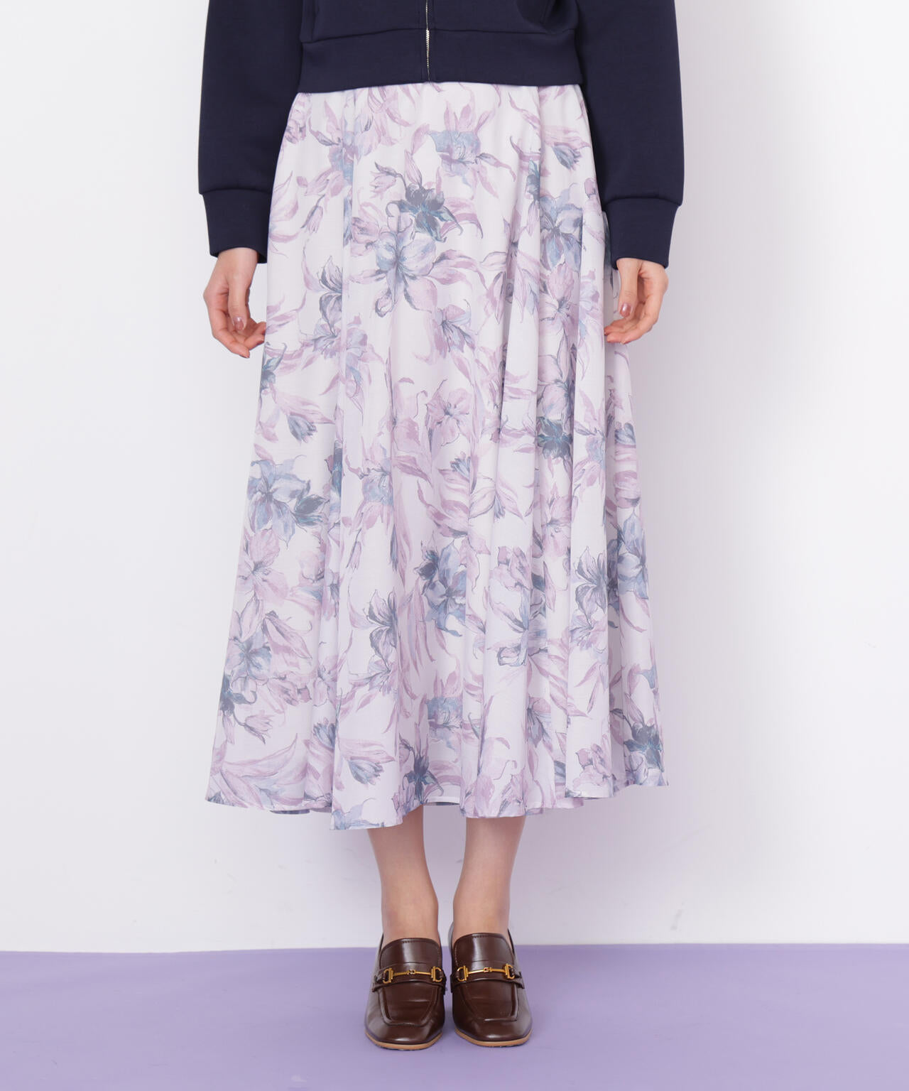 シアーアートフラワープリントスカート