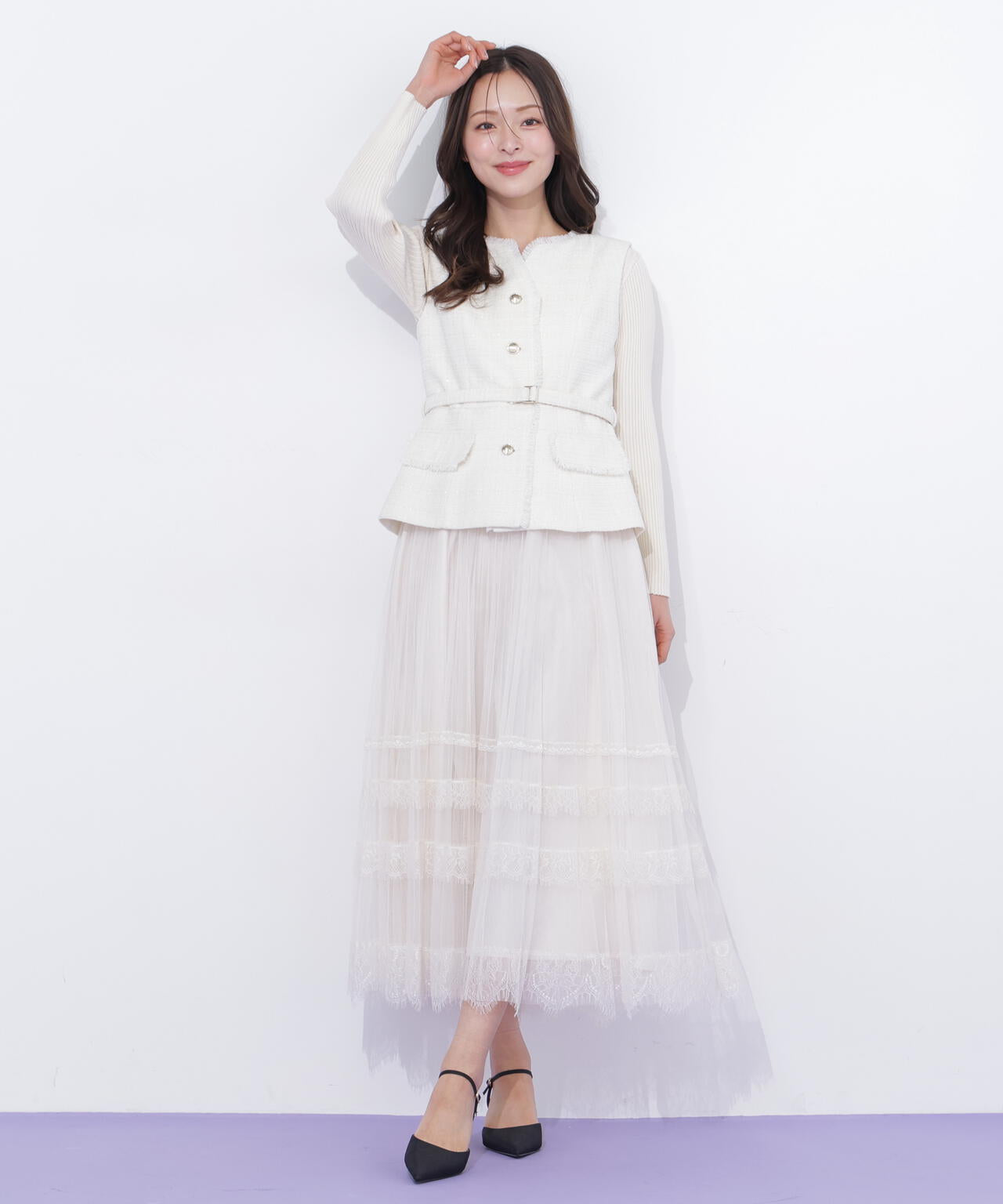 ヘムレースプリーツチュールスカート