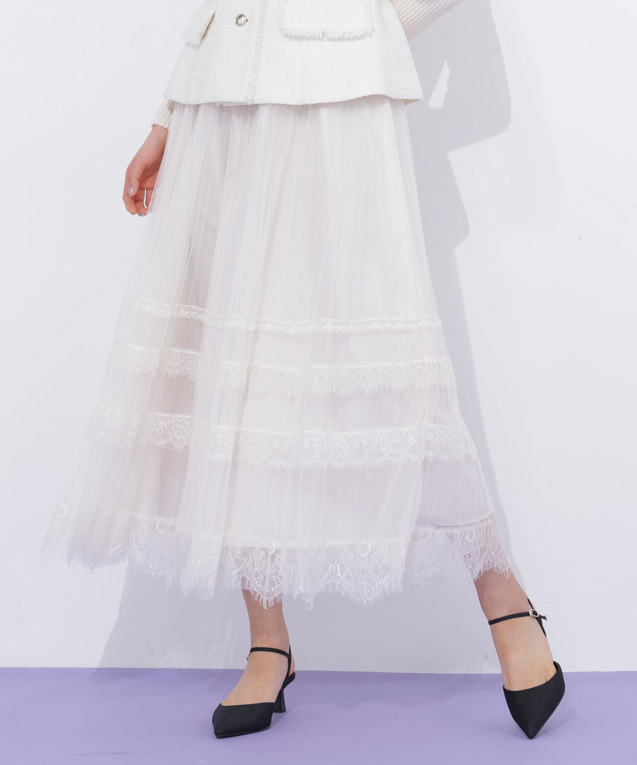 ヘムレースプリーツチュールスカート