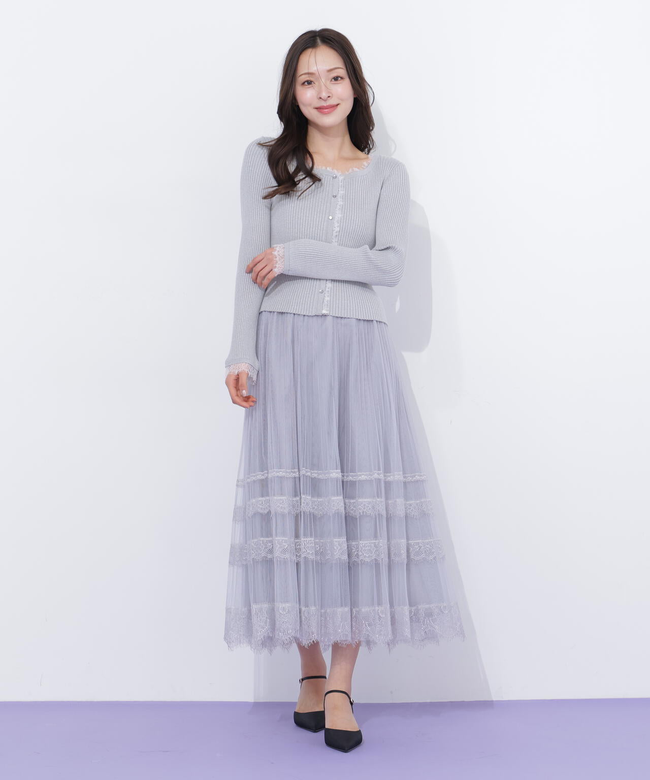 ヘムレースプリーツチュールスカート