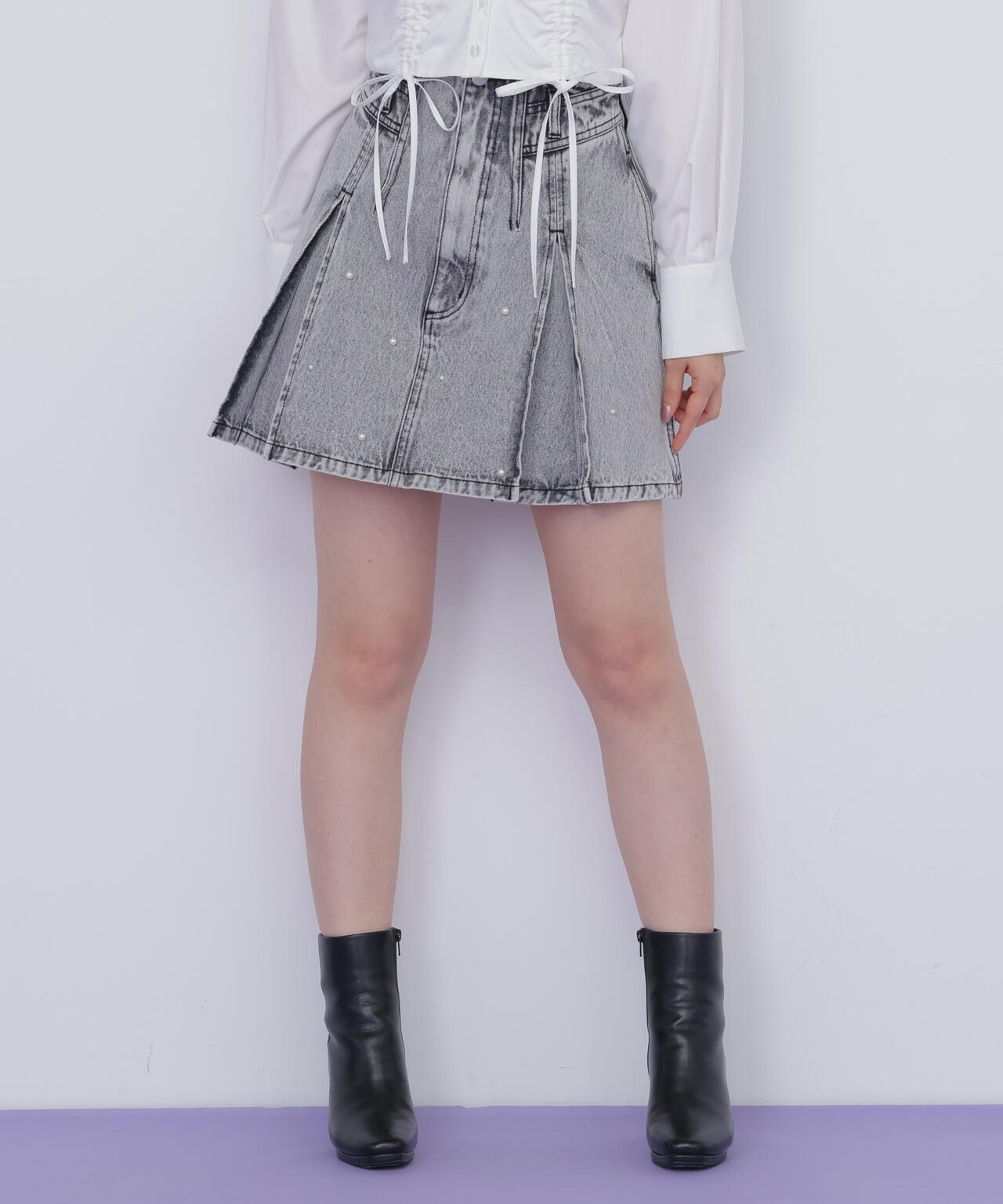 構築パネルデニムミニスカート