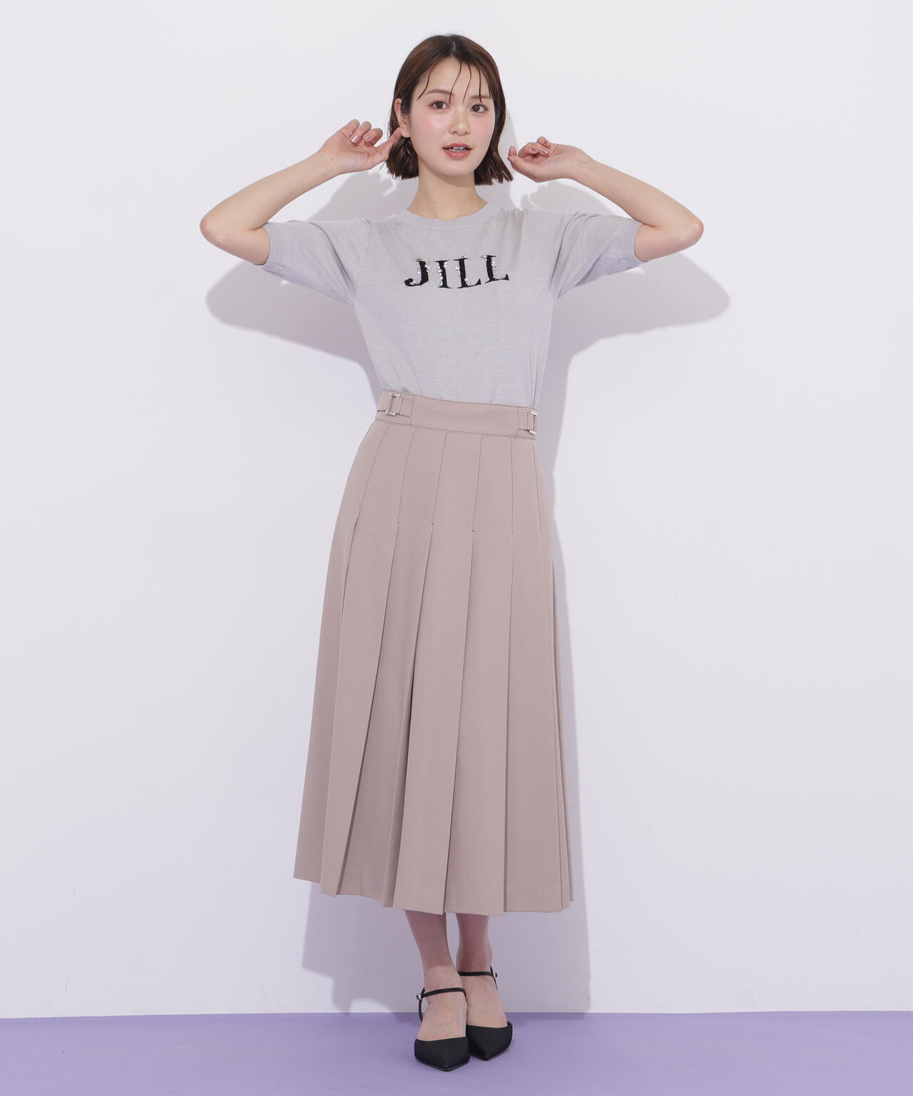 サイドベルトプリーツスカート