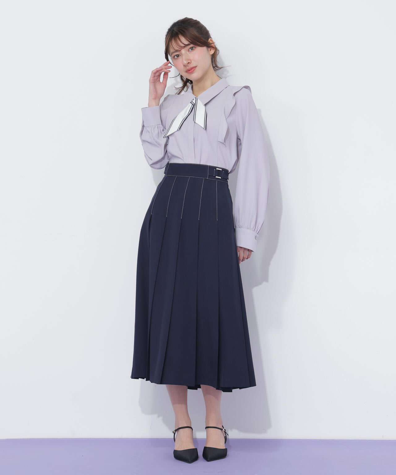 サイドベルトプリーツスカート