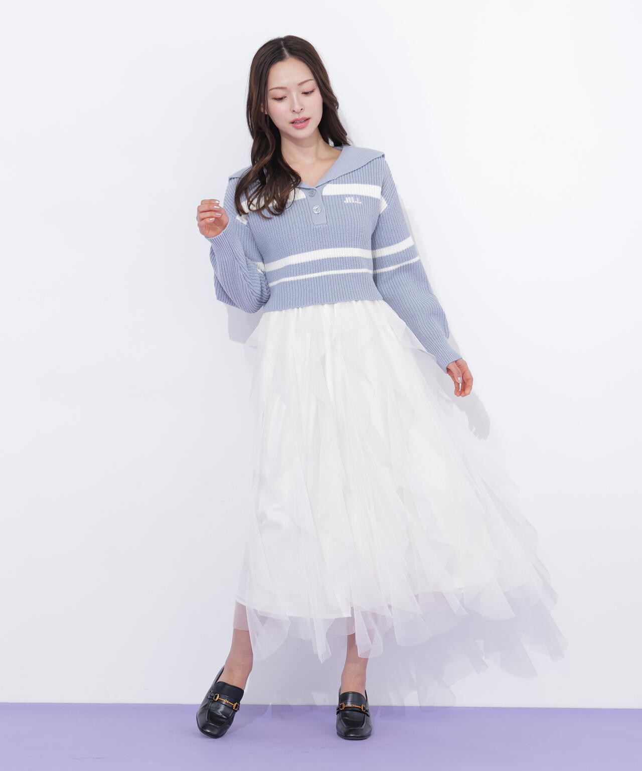 縦ラッフルチュールスカート