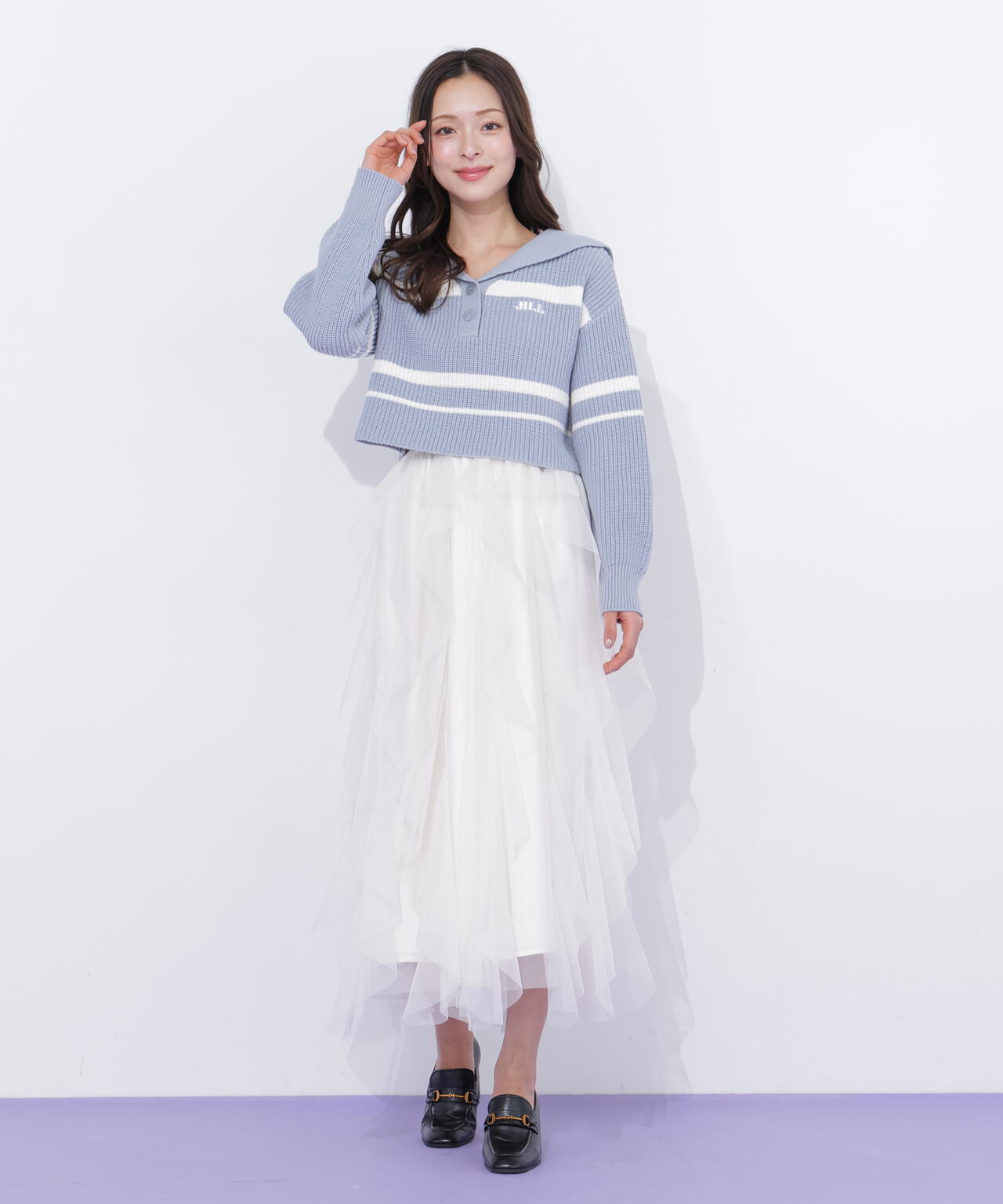 縦ラッフルチュールスカート
