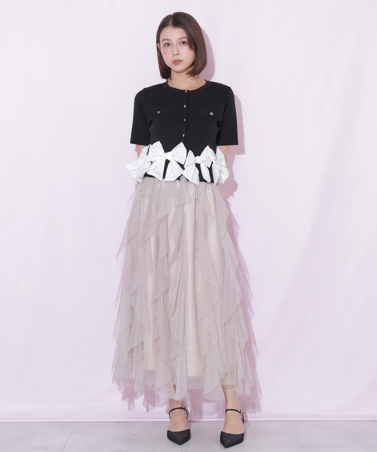 縦ラッフルチュールスカート