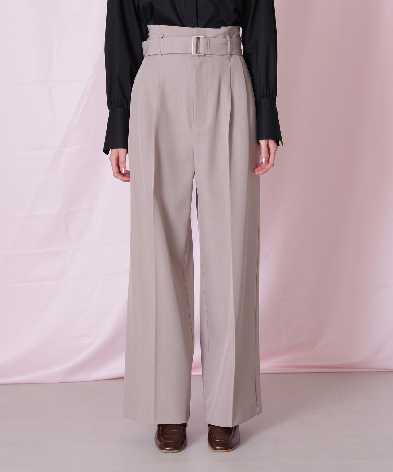 <セットアップ対応>太ベルト付きスラックスパンツ