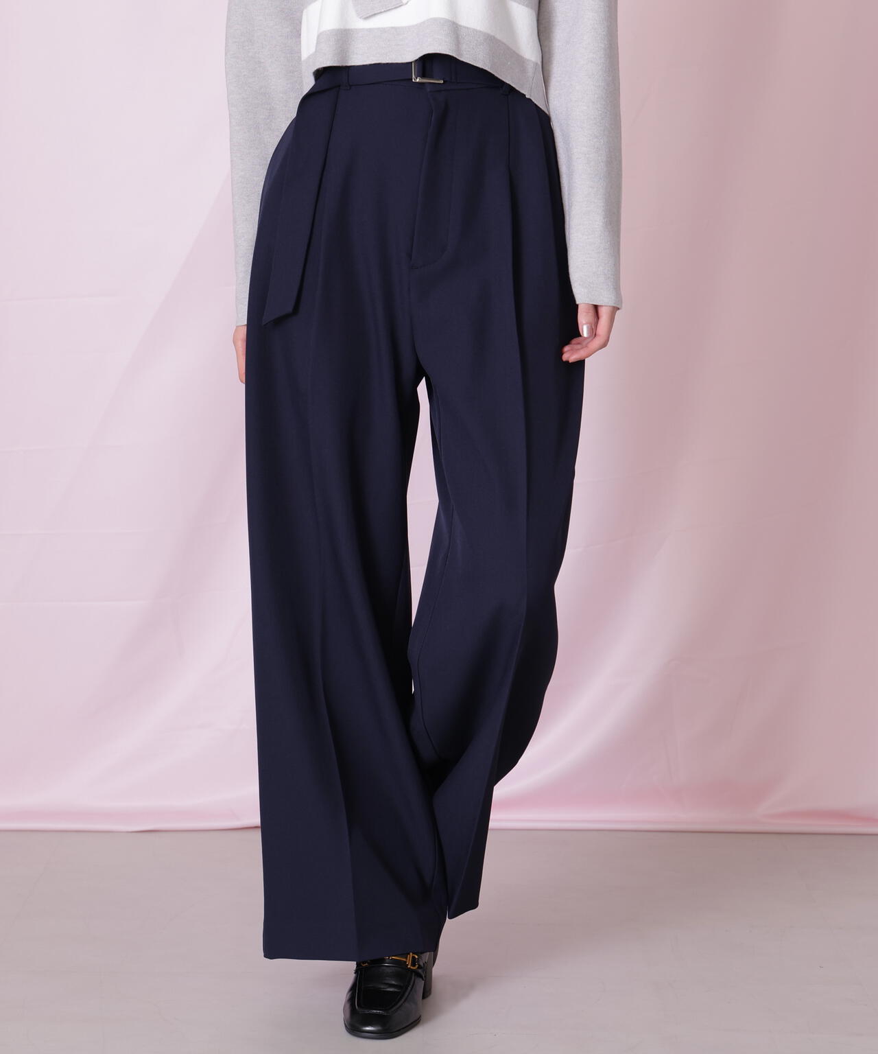 <セットアップ対応>太ベルト付きスラックスパンツ