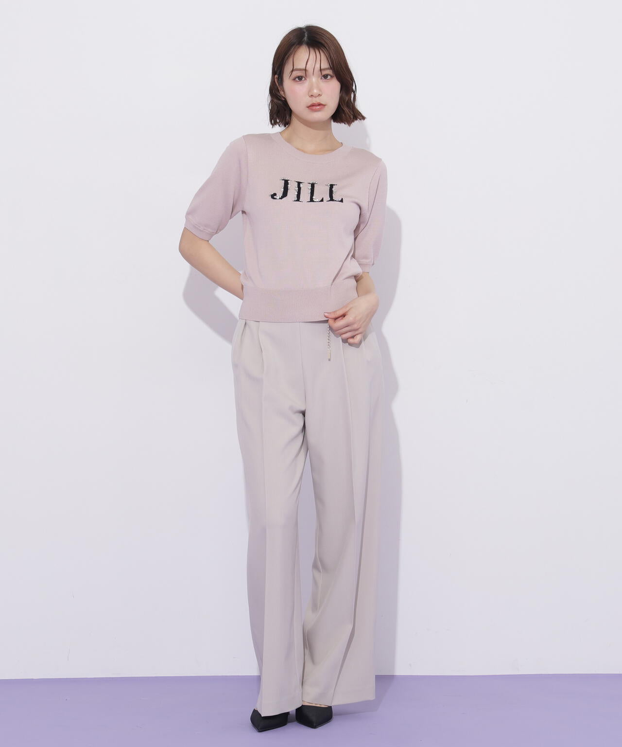 チェーンベルトタックワイドパンツ