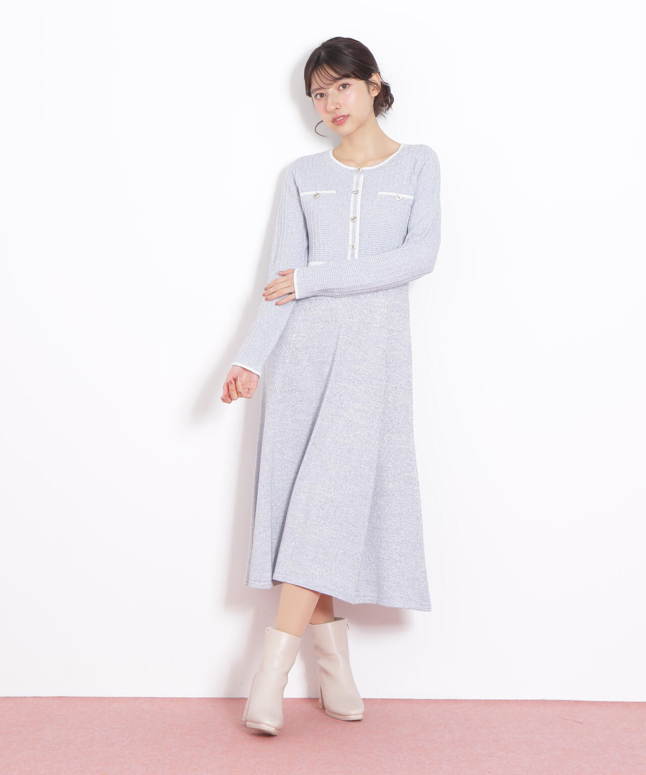 ラメツイード配色ニットワンピース
