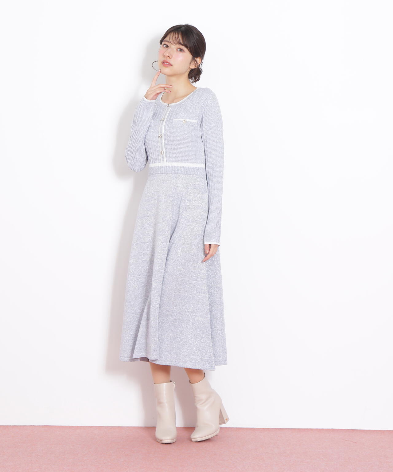 ラメツイード配色ニットワンピース