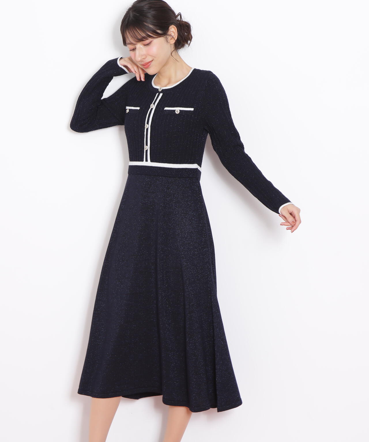 ラメツイード配色ニットワンピース