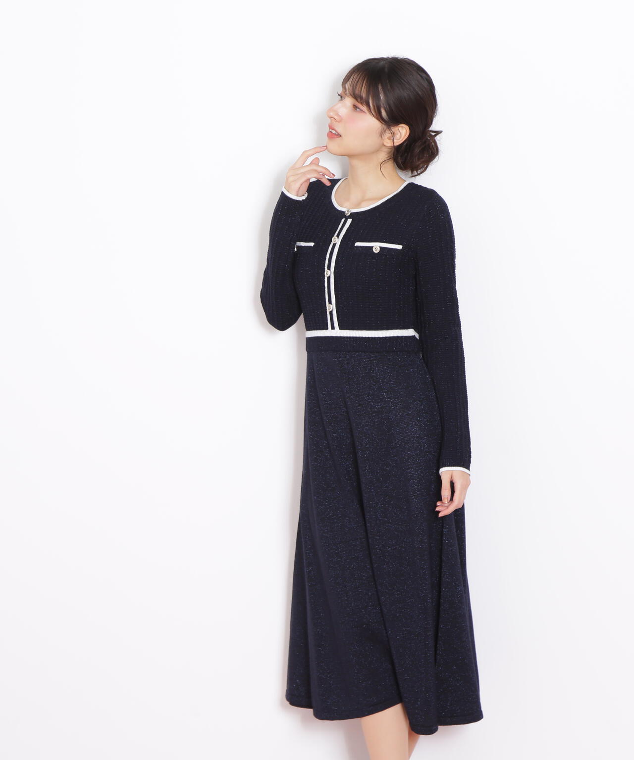 ラメツイード配色ニットワンピース