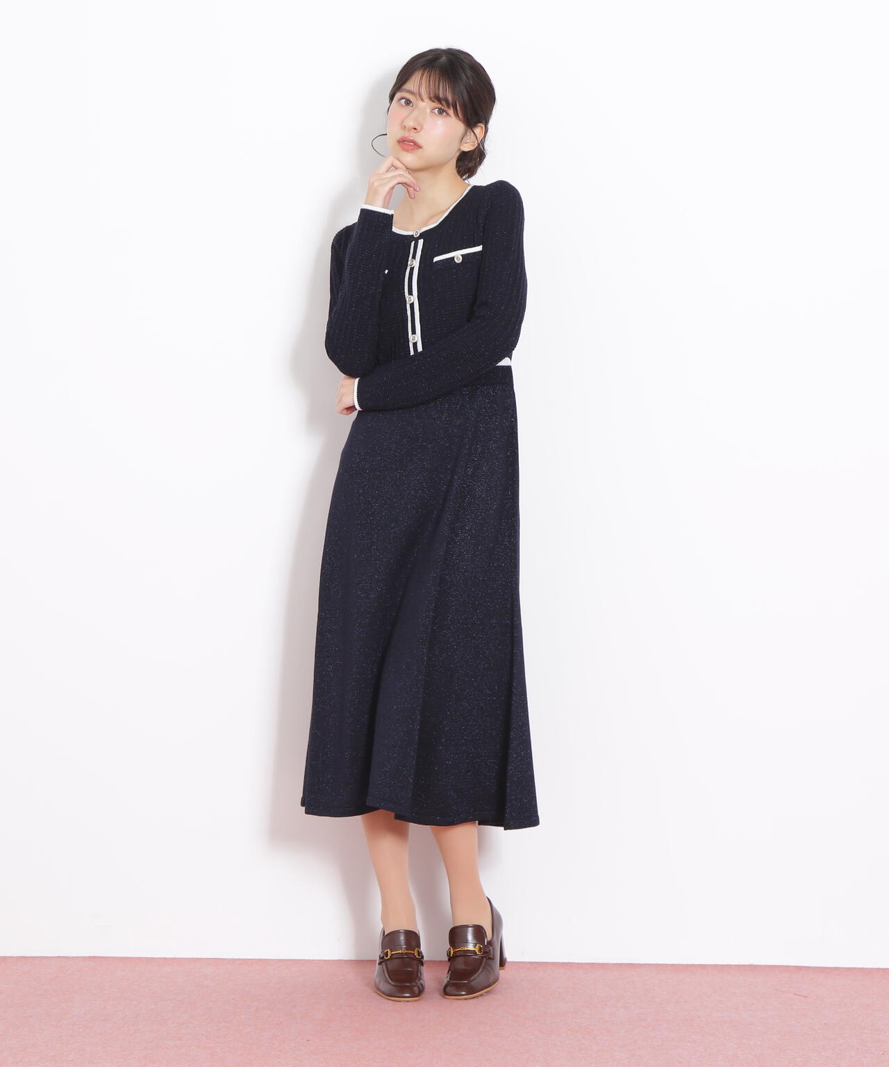 ラメツイード配色ニットワンピース