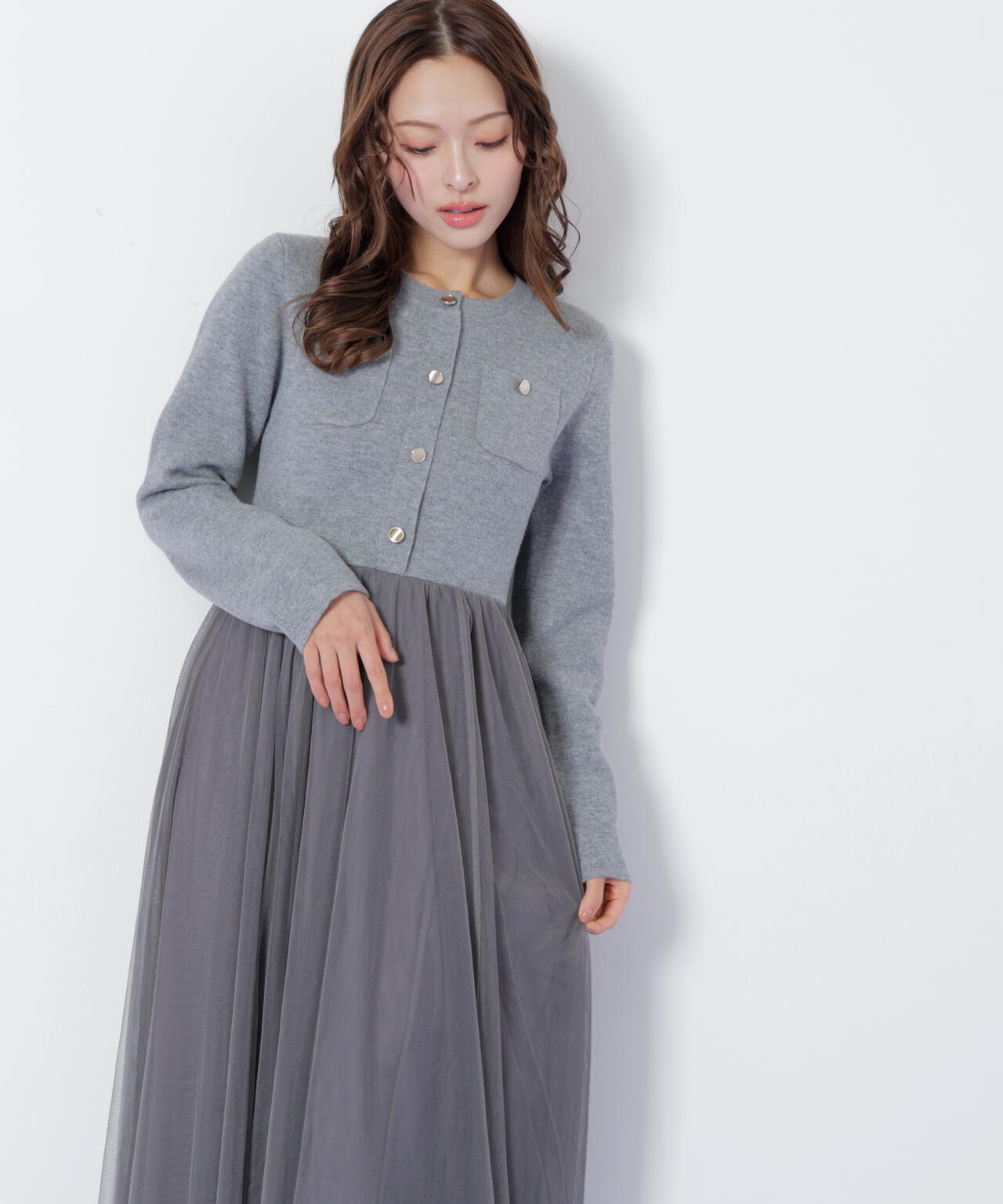 ニットジャケットドッキングワンピース